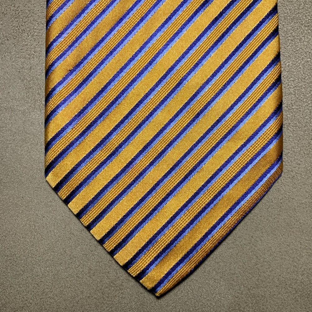 Andrew’s Tie’s Gold Blue Striped Tie 100% All Silk Made in Italy